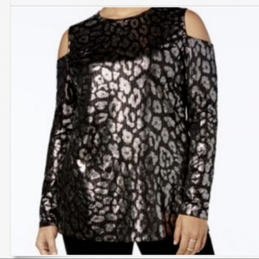 Michael Kors Metallic Leopard Cold Shoulder Blouse